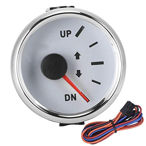 Trimmanzeige, 52 mm UP-DN-Trimmanzeige für Boote 0-190 Ohm Signal Trimmneigungsanzeige Rote Hintergrundbeleuchtung[Weißes Zifferblatt Silberrahmen]