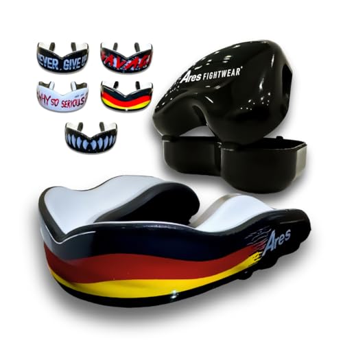 Ares Fightwear® Premium Mundschutz Boxen inkl. Aufbewahrungsbox für Kampfsport, MMA & Athleten I Maximaler Zahnschutz dank idealer Passform in TOP Qualität I Profi Mouthguard für Herren & Damen