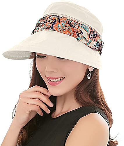 KXF Frauen 2 in 1 Faltbarer Sonnenhut mit Nackenklappe Atmungsaktiv Schnell Trocken 360°Schutz Outdoor Sport Visier Große Krempe UV Sonnenschutz UPF 50+ Strand Angeln Hut