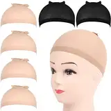 6 Stück Wig Cap Haarnetz Nylon Perücke Kappen, AONAT Perückenkappe Set Perückennetz Unterziehhaube Dehnbare Elastische Atmungsaktive, 4 Nackt Beige Perückenkappen + 2 Schwarze Haarnetz