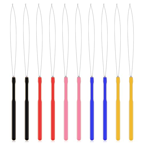 10 Stück Haarverlängerungs-Schlaufennadeln mit Kunststoffgriff, Haarverlängerungswerkzeuge, Haarperlen-Einfädler, Schlaufeneinfädler für Haar- oder Federverlängerungen