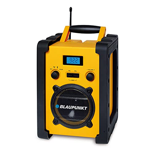 Blaupunkt BSR 682 Baustellenradio Batteriebetrieben – Tragbares Radio mit Bluetooth robust (AUX-IN, 5 Watt RMS, Schutzklasse IPX5), Gelb