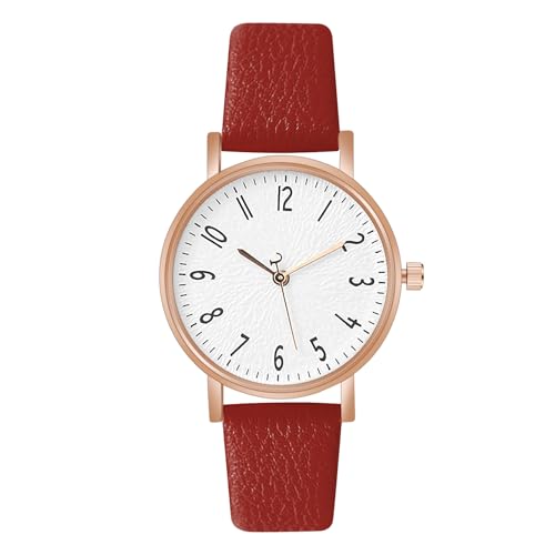 OFFCUP Damenuhr, Damen Analog Quarz Uhr mit Leder Armband, Uhren Damen Einfache Business Klassische Armbanduhr Lässig Quarzuhr Kleideruhr, 3 Zeiger -Rot
