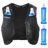 DORNNA Light Edition V1 - Laufweste Damen und Herren mit 2 Trinkflasche 500 ml, Running Vest, Laufrucksack, Trinkrucksack Laufen. (Schwarz, XS-S)
