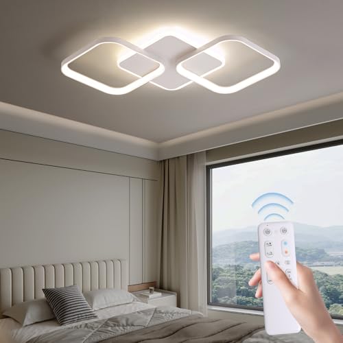 ANTENLICHT LED Deckenleuchte Wohnzimmer 40W 4500LM mit Fernbedienung Stufenlos Dimmbar 2700-6500K, Wohnzimmerlampe mit Memory-Funktion aus Metall für Schlafzimmer Esszimmer Flur Kinderzimmer, Weiß