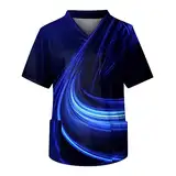 Sport Tshirts Herren Kariertes Hemd Herren Langarmshirt Herren Baumwolle Kasacks Herren Pflege V-Ausschnitt Musterdruck Bunte Kasacks Pflege Kurzarm Schlupfkasack Mit Taschen Nachthemd (Blue, Xl)