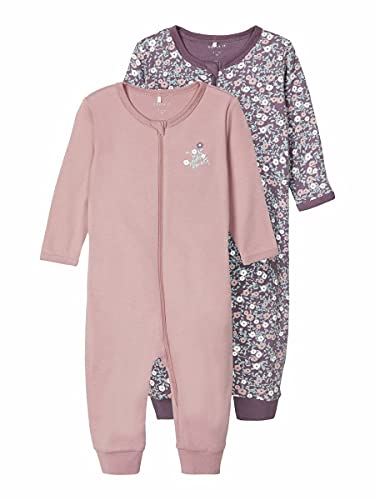 NAME IT Baby Jungen Nbfnightsuit 2p Zip Black Plum Flo. Noos Schlafanzug, Black Plum, 74 EU