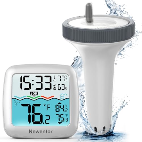 Newentor Funk Pool Thermometer - Aufgerüstete IPX8-Wasserdichtigkeit, schwimmfähig - Verbesserter Antennen - Turbo für 100m Reichweite durch Wände - Ideal für Pool, Whirlpool und Aquarium