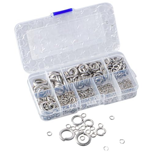 Edelstahl Federringe Set, 600 Stück Sperringe, Spiralförmige Unterlegscheiben, M2/M2.5/M3/M4/M5/M6/M8/M10/M12, Federscheiben für Heimwerken und Handwerk