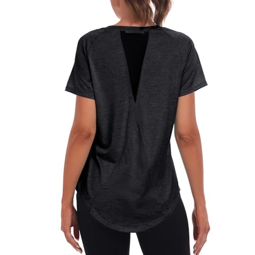 Jlowesun Damen Sport T-Shirt Kurzarm,Leichtes Atmungsaktiv Funktions Back Mesh Sportoberteil Damen Fitness,Rundhals Sport Top Damen Passend für Laufshirt Yoga XXXL