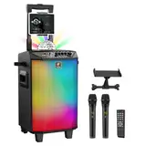 Karaoke Maschine Lautsprecher, TONOR PA Anlage mit 2 Mikrofonnen Bluetooth, Microphone Karaoke Box Gerät mit Funkmikrofon Musikbox PA-System mit Discokugel für Zuhause/Draußen/Erwachsene/Kinder K20