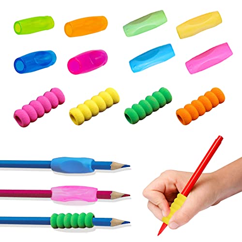 Ormromra 12 Stück Silikon Bleistift Griffe Kinder, Ergonomische Grips Stiftehalter, Schreibhilfe Kinder, Schreibhilfe Korrekte Handschrift Haltung für Kinder