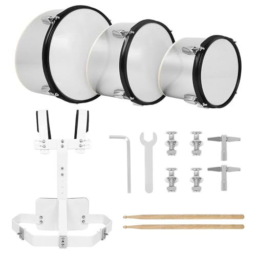 Hapihom Snare Drum Set Marching Snare Drum mit Drumsticks Schlaginstrument Schlagzeuger Akustisches Marching Kit Silber Triple Drums Silberne Dreifachtrommeln