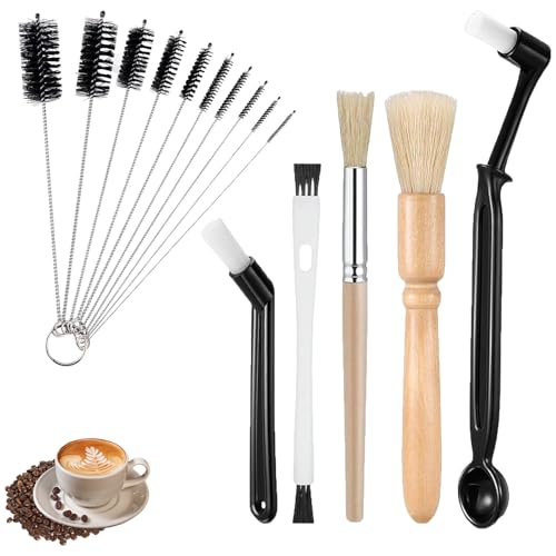Kaffee Pinsel Barista Pinsel,15 Stück Kleine Reinigungsbürste,Kaffee Reinigungsbürste,Kaffeevollautomat Kaffee Pinsel,Strohhalm Bürste Set,Holz Griff Kaffeepinsel für Reinigungsgeräte Kaffeemaschinen