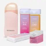 Neomann Wax n’Roll,Wax roller with 1pc rose 1pc honey wax refills and 6pcs after treatment and 50pcs wax paper