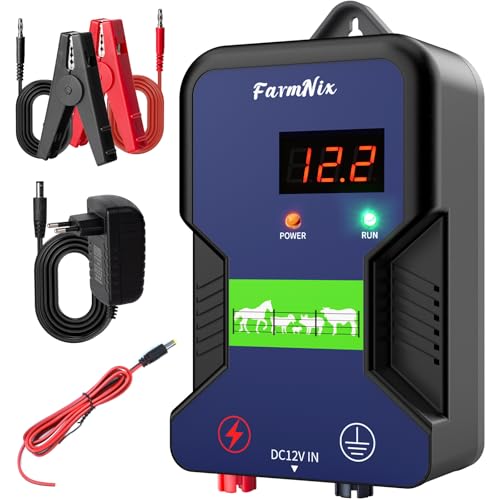 12V Weidezaungerät mit LED Anzeige, 2J Wasserdicht Elektrischer Weidezaun 230V für 15 KM Reichweite, LED Display Eelektrozaun für Schutz von Nutztieren,Haustieren,Geflügel, Hausweide,Gärten