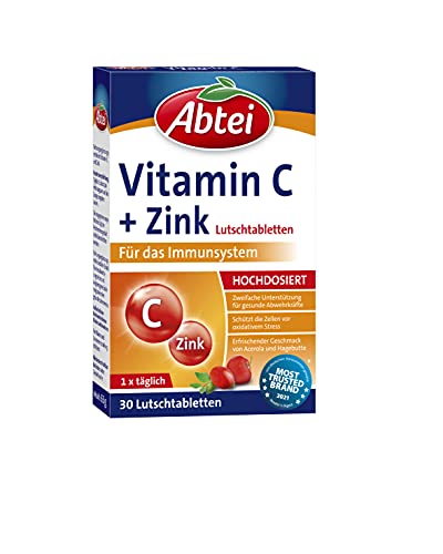 Abtei Vitamin C + Zink - wertvolles Vitaminpräparat zum Lutschen - zur Unterstützung der Abwehrkräfte und des Zellschutzes - glutenfrei, vegan - 1 x 30 Lutschtabletten