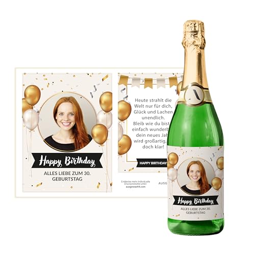 Flaschenetiketten Geburtstag selbst gestalten – 2 Aufkleber mit eigenem Foto und Text – selbstklebend, wasserfest – Sticker für Wein, Sekt – personalisiertes Geburtstaggeschenk - BALLON CREME