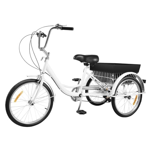 Ealtqund Dreirad für Erwachsene 20 Zoll 8 Gang 3 Rad Fahrrad mit Einkaufskorb Erwachsenendreirad bis 120KG Belastbar Dreirad höhenverstellbar Tricycle Fahrrad Cruiser Bikes für Senioren, Weiß