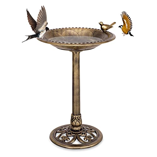 COSTWAY Vogelfutterstation Retro-Design, Bird Feeder Futterplatz, EIN Vogel auf Wasserschale, Vogeltränke für Wildvögel, Futterstation Vogelfutterspender, für Garten Vogelbad, 51 x 72 cm, Bronze