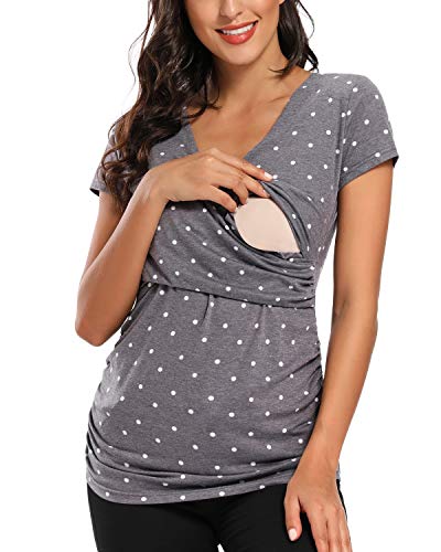 Love2Mi Stillshirt Kurzarm & Langarm Stillkleidung Umstandsshirt Schwangerschaft T-Shirt Nursing Umstandstop