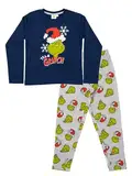 United Labels Grinch Schlafanzug für Mädchen und Jungen, Blau Grau, 110-116, Pyjama Kinder lang, Schlafanzug Winter Weihnachten