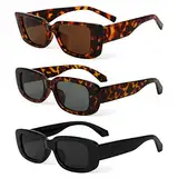 PHOGARY 3 Stück Vintage Rechteckige Sonnenbrille für Damen, Mode Sonnenbrille Rechteckig Retro Schmale Brille mit UV400 Schutz