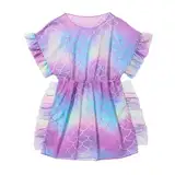 Jugaoge Mädchen Strandkleid Fischschuppen Print Sommer Badeanzug Strandtunika Chiffon Strandponcho Sommerkleider Bikini Cover Up Violett 122-128