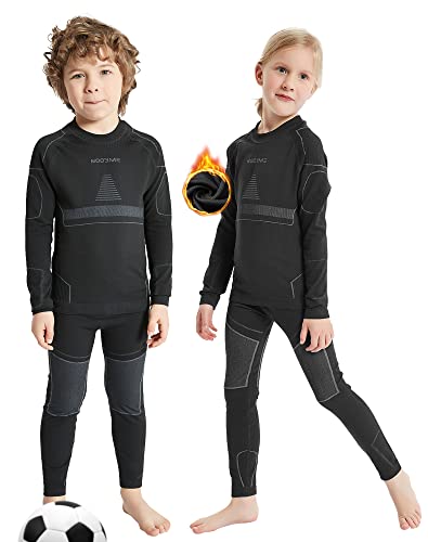 NOOYME Funktionsunterwäsche Kinder Skiunterwäsche Kinder Thermounterwäsche Kinder Atmungsaktiv & Hautfreundlich Sportunterwäsche Kinder Fussball,Schwarz-grau (122/128) 120-125cm