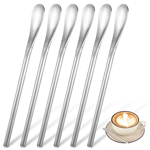 6 Stück Edelstahl Kaffeerührer Löffel,Cocktail-Mischlöffel Kleine Metalllöffel,Runde Solide Griff Getränk Cocktail Rührstäbchen,Getränk mischen Löffel für Stir Cocktail Kaffee (Silber)