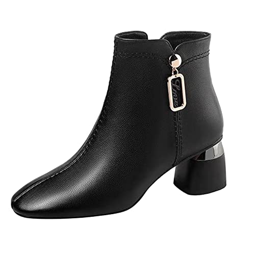 WILLBEST Thermische kurze Retro High Chunky Heels Atmungsaktive Stiefel Mode Reißverschluss Damenschuhe Damenstiefel Kinder Mädchen 35 (b-Black, 39)