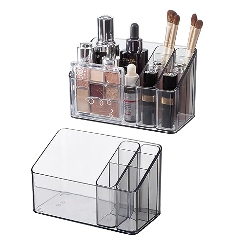 SHIMOYAMA Make-Up Organizer, 2-Pack, Kunststoff Kosmetik Aufbewahrungsbox für Schminktisch Badezimmerschrank, Schönheitsprodukte Organizer Desktop-Speicherhalter mit 2-beweglichem Innenkoffer