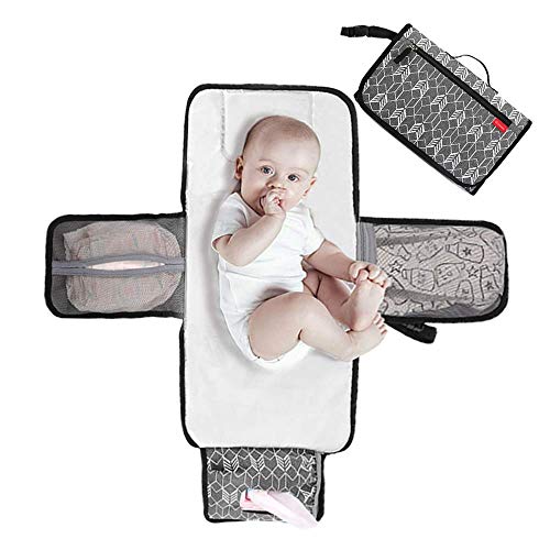 Lekebaby Wickelunterlage Wickelunterlage Tragbare Wickelunterlage Baby Reise Wickelunterlage mit Wischtasche und Kopfkissen,Grau