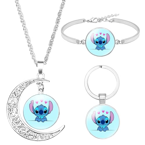 PIIMNT Mädchen Ketten, 3pcs Mädchen Schmuck Set Mädchen Anime Sachen Halskette Mädchen Geschenke Armband Schlüsselanhänger Halskette Mädchen für Kinder Schmuck Geschenk Freundschaftskette