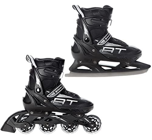 Raven Profession Inliner für Kinder und Erwachsene mit Einstellbarer Größe,Optional 2in1 mit Schlittschuhen,Inline Skates Kinder,Schlittschuhe,Rollschuhe,Abec7 Kugellager,Black mit Kufen 38-42