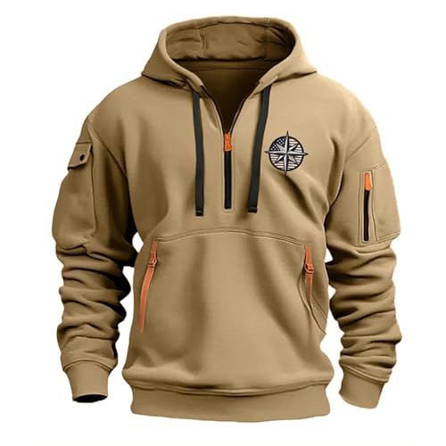 Generisch Angebote des Tages Heute Blitzangebote, Strickjacke Herren Slim Fit Zip Warm Jacke Sweatshirt Jacke Herren Sport Fleece Mit Kapuze Marken Herren Arbeitspullover Khaki 5XL