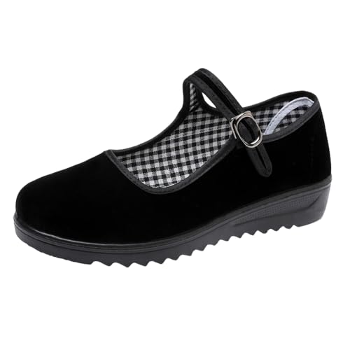 missfiona Damen Mary Jane Schuhe China Flat Halbschuhe Old Peking Ballerinas Flach(39, Schwarz-Samt)