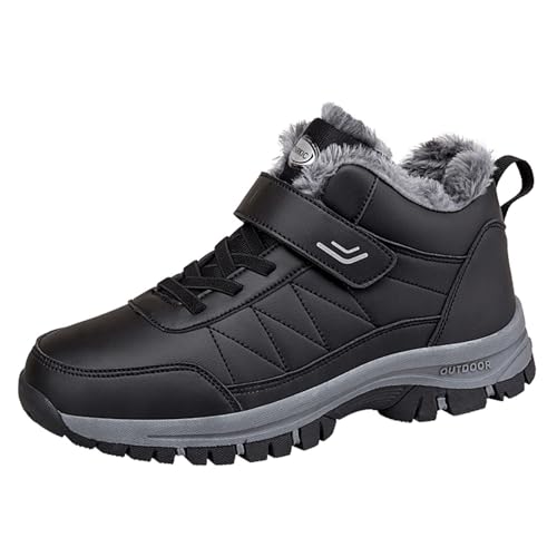 Meidiastra Winterschuhe Herren Damen Winterstiefel Warm Gefüttert Schneestiefel Outdoor Wasserdicht rutschfest Schneeschuhe Wanderschuhe Trekkingschuhe Walkingschuhe mit Klettverschluss Schwarz47