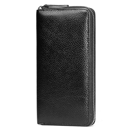 fvmkiuyhn Lange Geldbörse für Herren, Herren Geldbörse Echtes Leder, Herren Geldbörse Business Large Carry-All Organizer Scheckbuch Clutch Münzbörse, Unisex, Geschenk zu Weihnachten und Neujahr,Black