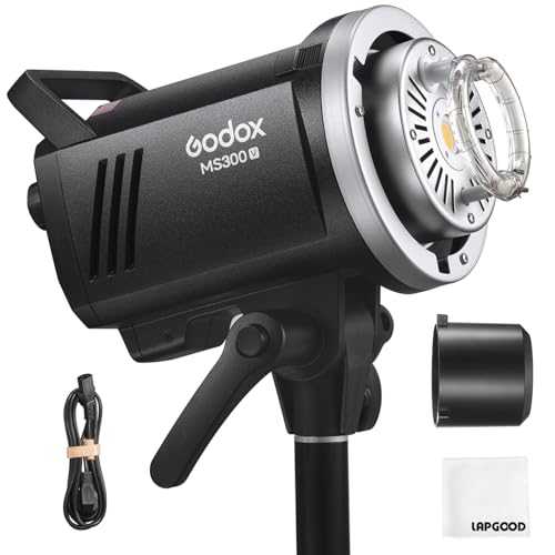Godox MS300V LED-Studioblitz 300W,2.4G Wireless 5800K TTL LED-Licht 0.1-1.3 S Recycle Time Bowens Mount mit LED Modeling Lamp,Outstanding Power Output Stability Monolight für Studiofotografie