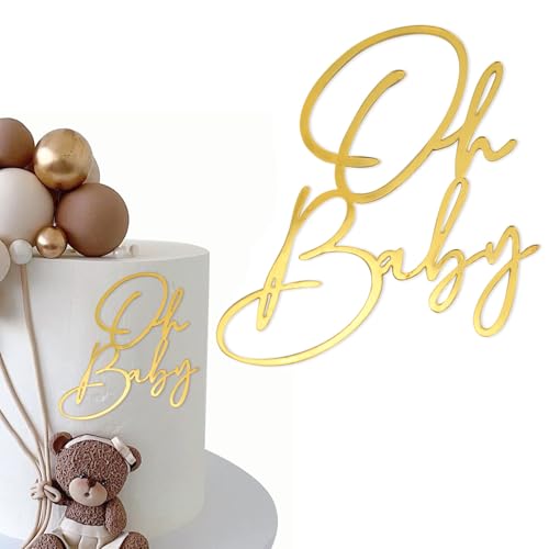 LunarCharm Oh Baby Cake Topper Gold Acryl, Oh Baby Kuchen Topper Babyparty Tortendeko, Windeltorte Gender Reveal Partydeko Kuchenaufsatz Deko für Baby Shower