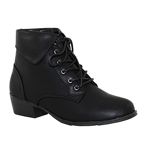 TOP Moda EC89 Damen-Stiefeletten mit Schnürung, knöchelhoch, knöchelhoch, Schwarz, 35.5 EU