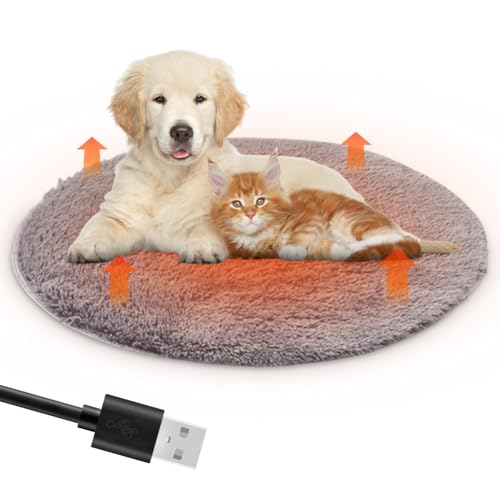 Peelanmall Heizmatte für Hunde und Katzen 40 x 40 cm, Innenwärmematte USB Lade Haustier Heizdecke 28 ℃ Konstante Plüsch-Haustier-Heizkissen, Katze Heizdecke, Weich & kuschelige Katzendecke