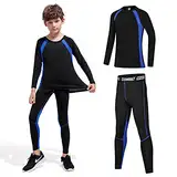 Fengzio Thermounterwäsche Kinder Fußball Funktionswäsche Skiunterwäsche Unterwäsch Warme für Kinder Atmungsaktiv Sportunterwäsche Jungen Thermounterhemd Thermounterhose Set für Training Ski Radsport