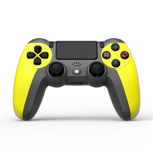 NK Wireless Controller für PS4 / PS3 / PC/Mobile - Wireless Controller mit Dualshock, 6-Achsen-Erkennungsfunktion, LED-Licht, Touchpanel, Kopfhörerbuchse, inkl. Ladekabel - Gelb