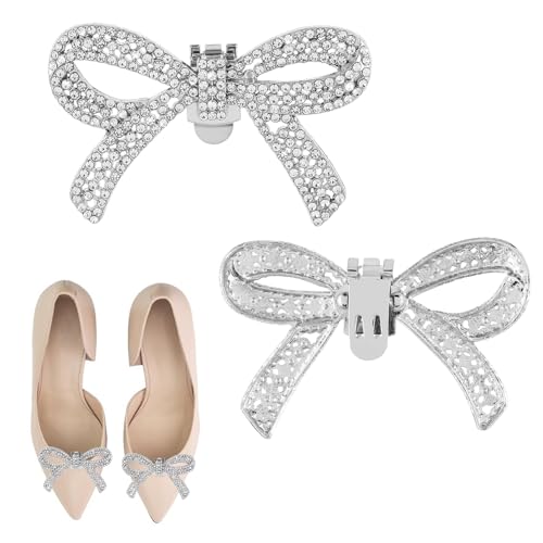 Ptwola 1 Paar Schuhschmuck Abnehmbare Hochzeit Schuhclips Damen Elegante Schleife Schuhanstecker Strass Schuh Schuhschnalle Glitzer Zubehör Hochzeitsfeier-Dekoration