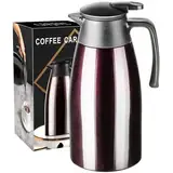 PARACITY Thermoskanne 2 Liter Kaffeekanne mit Keramikeinsatz, vakuumisolierte Teekanne Edelstahl, Teekanne Thermo zum Warmhalten von Kaffee & Tee für 12 Stunden / 24 Stunden kalt Thermokanne(Braun)