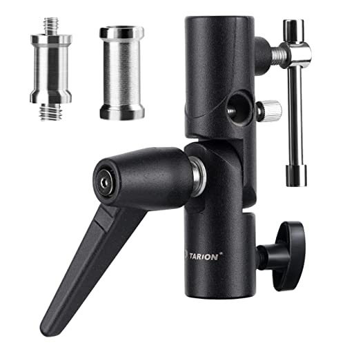 TARION Blitzneiger Schirmhalter inkl. 1/4" 3/8" & 3/8" 1/4" Spigot Gewindeadapter für Lampenstativ, Blitzgeräte und Reflexschirme Durchlichtschirme Fotostudio