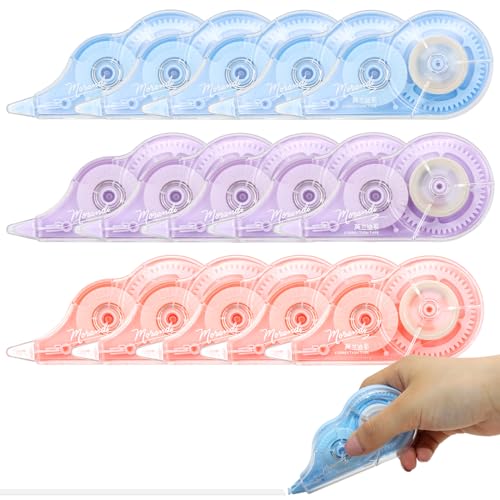 Soleeya 15 Stück Korrekturroller Set 12 m x 5 mm Mini-Korrekturmaus mit Schutzkappe, 3 Farben Correction Tape, Büro Schule Hausgebrauch Korrekturroller Maus (Rosa, Blau, Lila)