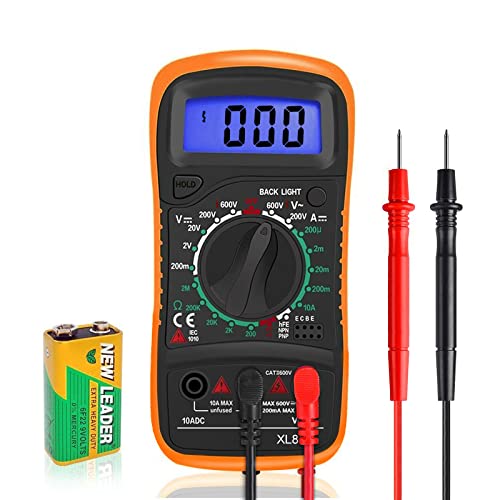 Digital Multimeter Voltmeter Batterietester Spannungsprüfer Durchgangsprüfer Ohm Volt Ampere Messgerät AC/DC Spannung Strom Widerstand Diode Transistor, Großes LCD Anzeige und Hintergrundlicht